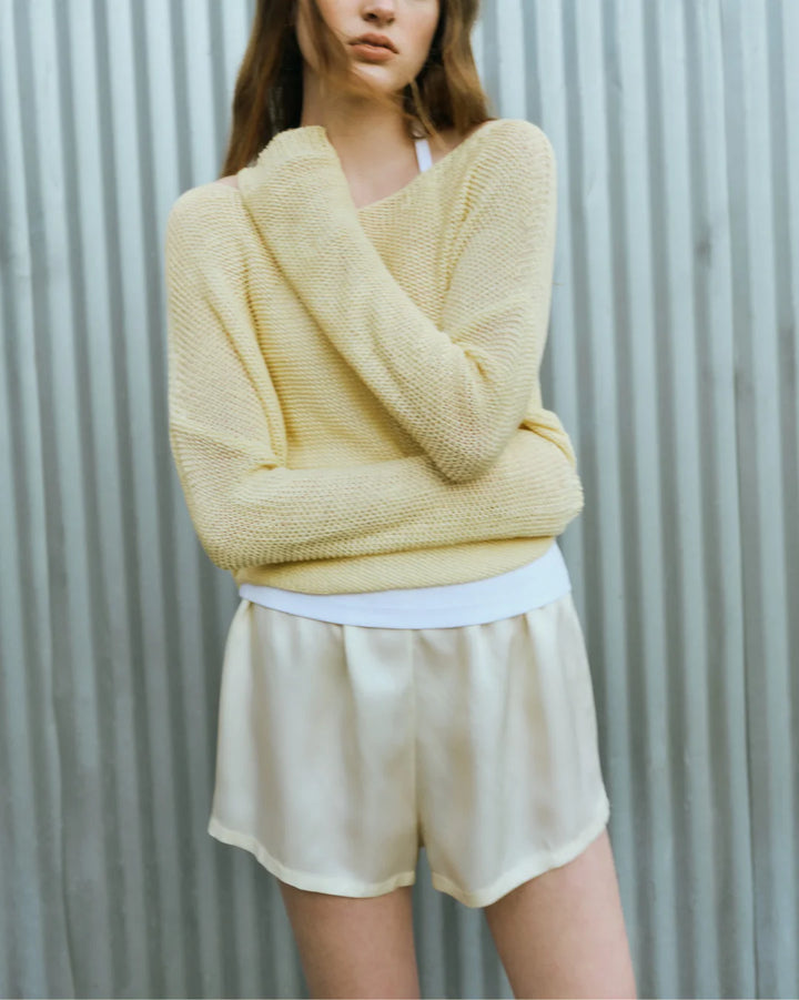 Linen Open Knit Bateau in Lemon