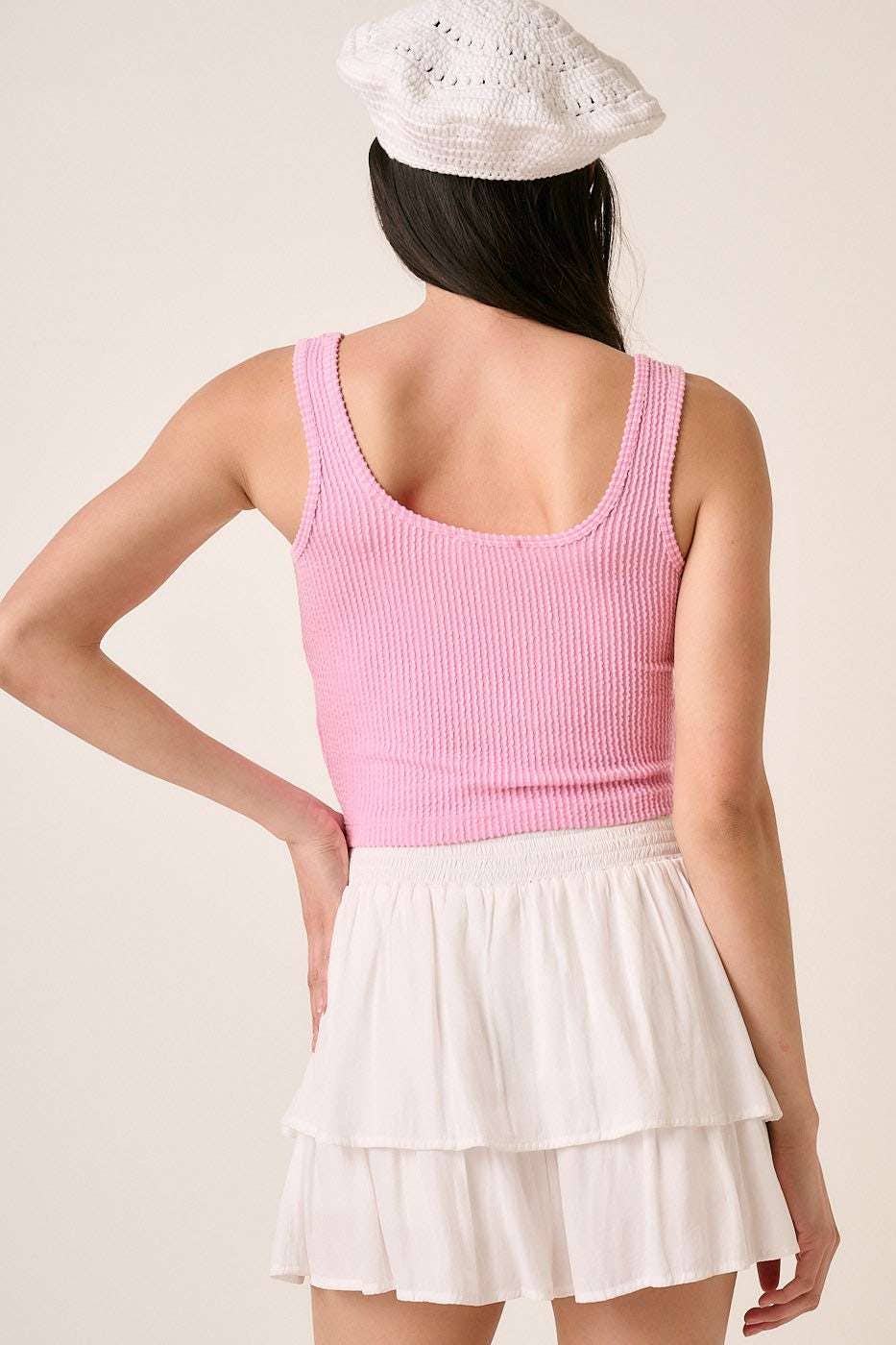 URBAN RIB KNIT SCOOP NECK CROP TANK TOP: ORANGE / S-M-L(2-2-2)