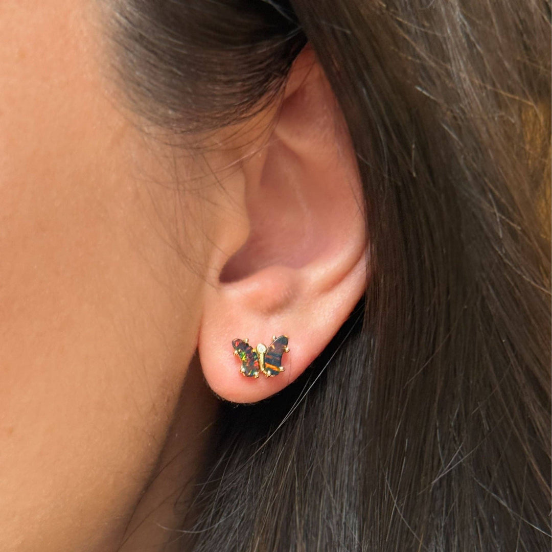 Opal Butterfly Stud Earrings: Tangerine Opal / Gold
