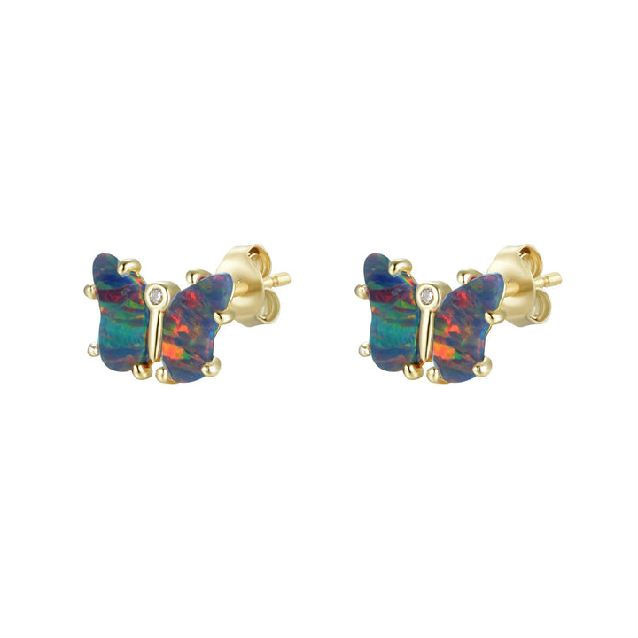 Opal Butterfly Stud Earrings: Tangerine Opal / Gold