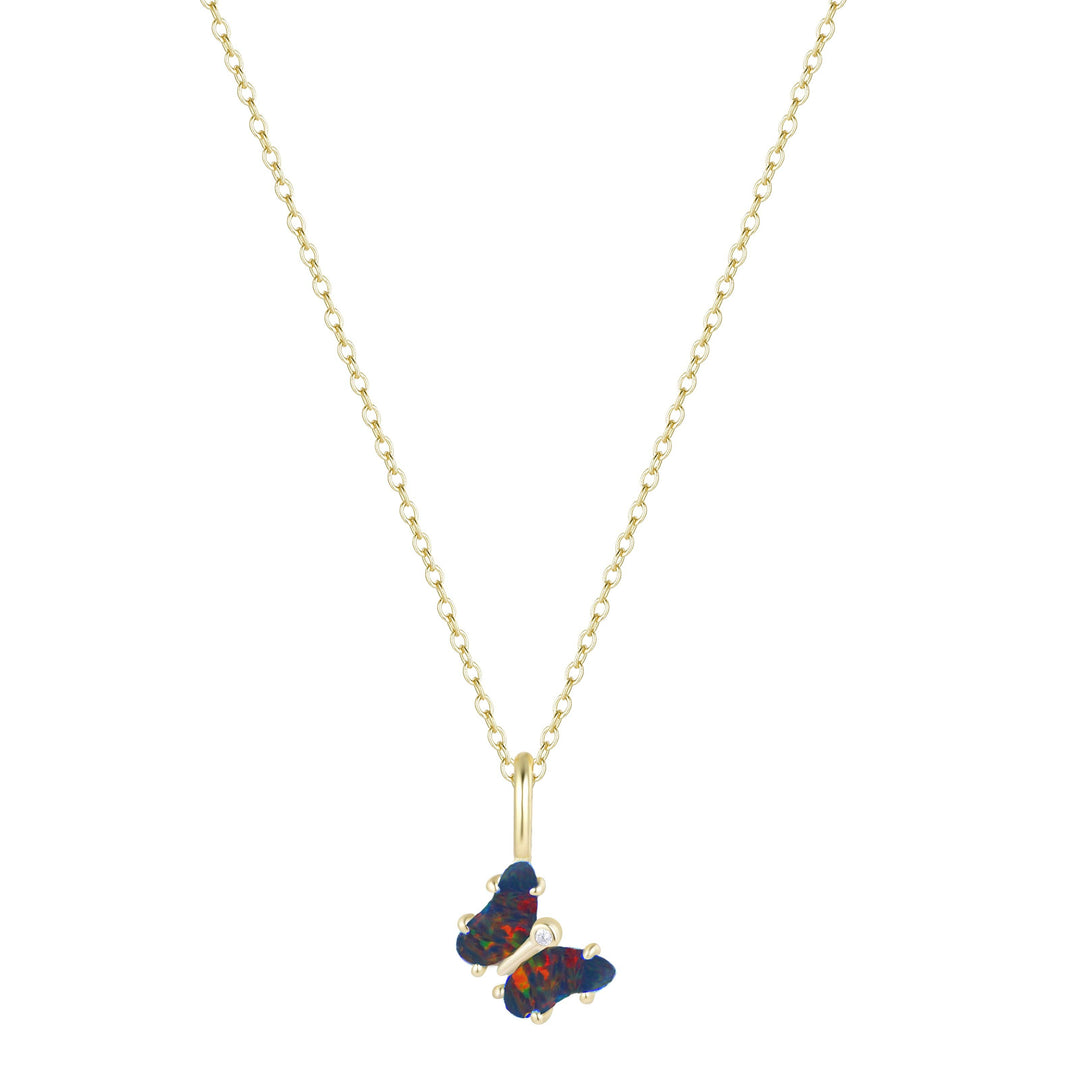 Mini Opal Butterfly Charm Necklace: Tangerine Opal / Gold