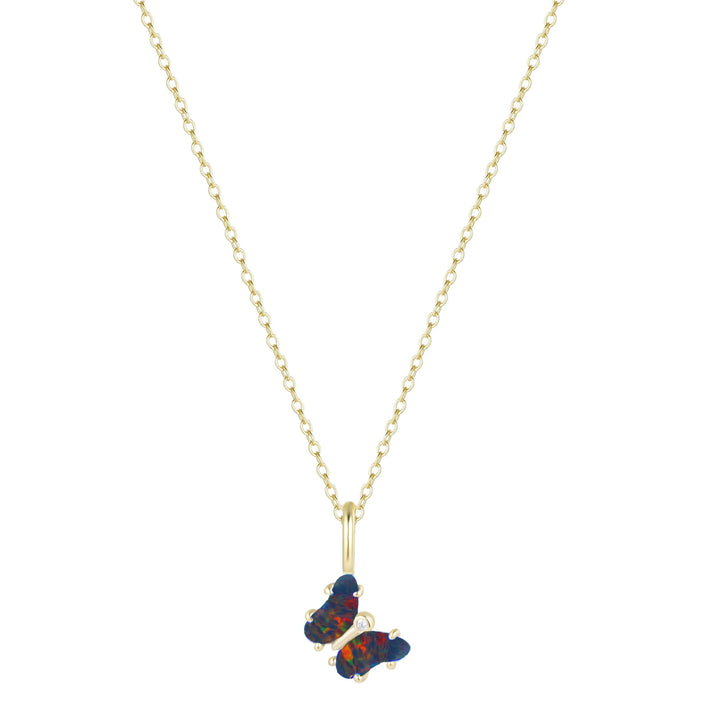 Mini Opal Butterfly Charm Necklace: Tangerine Opal / Gold