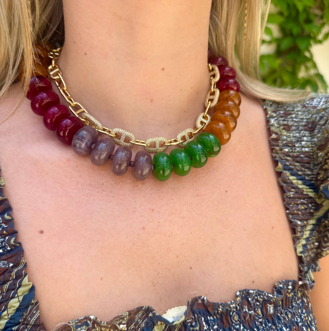 Carissa Chunky Beaded Necklace- Tortoise Orange Mix