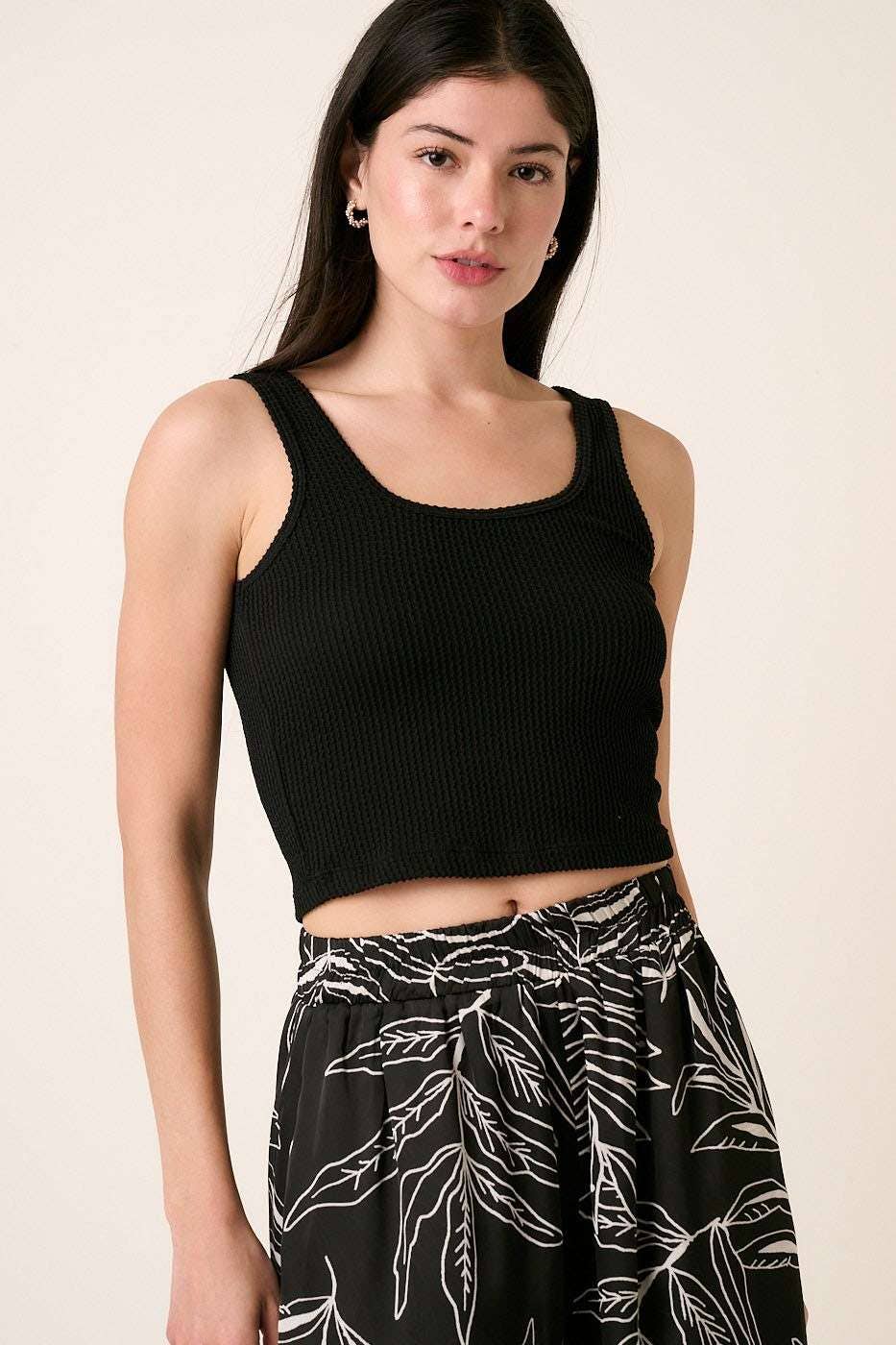 URBAN RIB KNIT SCOOP NECK CROP TANK TOP: ORANGE / S-M-L(2-2-2)