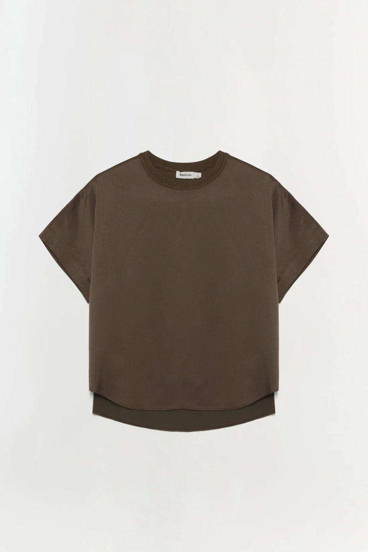 Addy Short Sleeve Combo Top in Cocoa - obligato
