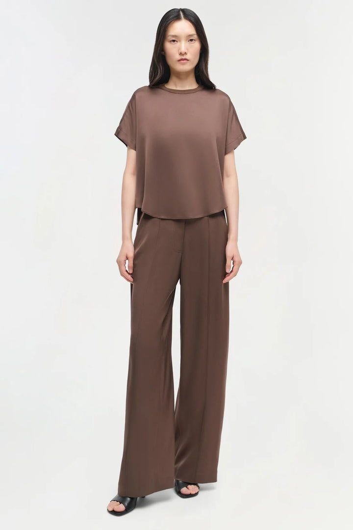 Addy Short Sleeve Combo Top in Cocoa - obligato