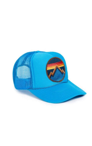 All Seasons Vintage Trucker Logo Hat in Neon Blue - obligato