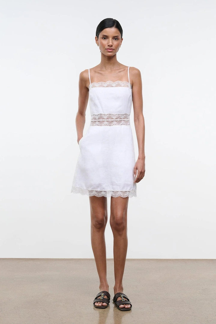 Amalina Linen Mini Dress in White - obligato