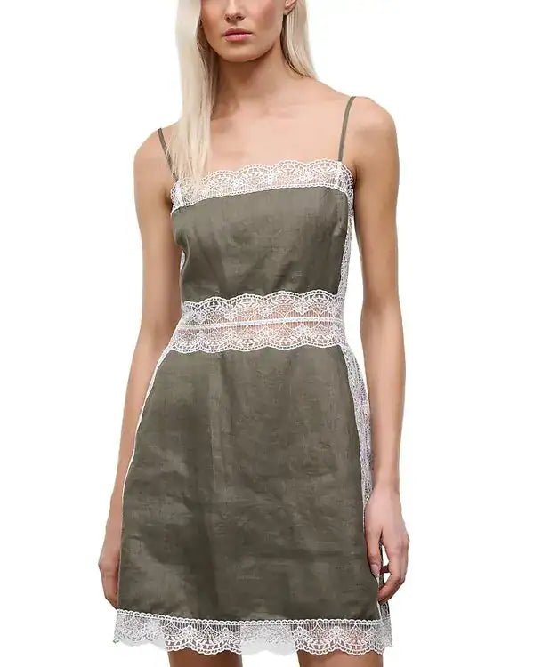 Amalina Linen Mini Dress Thyme - obligato
