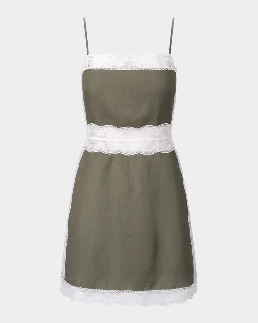 Amalina Linen Mini Dress Thyme - obligato