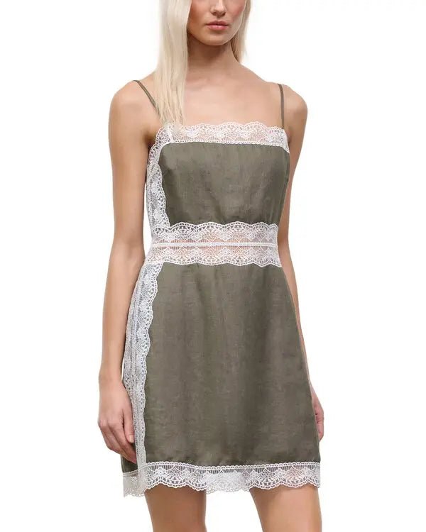 Amalina Linen Mini Dress Thyme - obligato