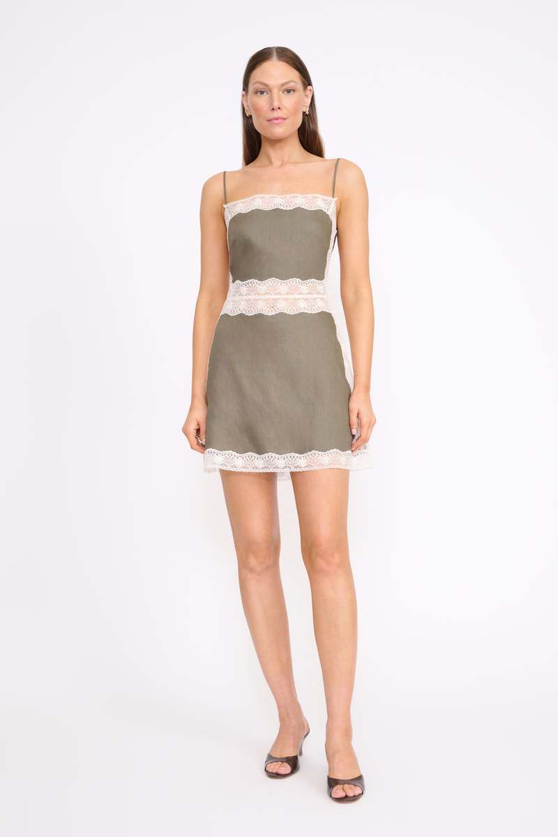 Amalina Linen Mini Dress Thyme - obligato