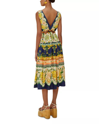 Amazon Garden Cream Cut Out Midi Dress - obligato