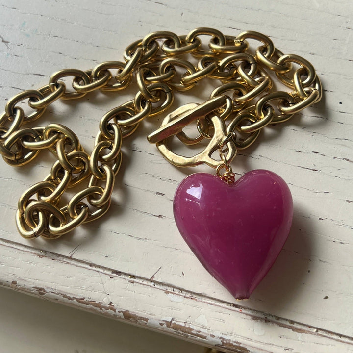 Amore Murano Glass Heart Necklace: Muted Mauve - obligato
