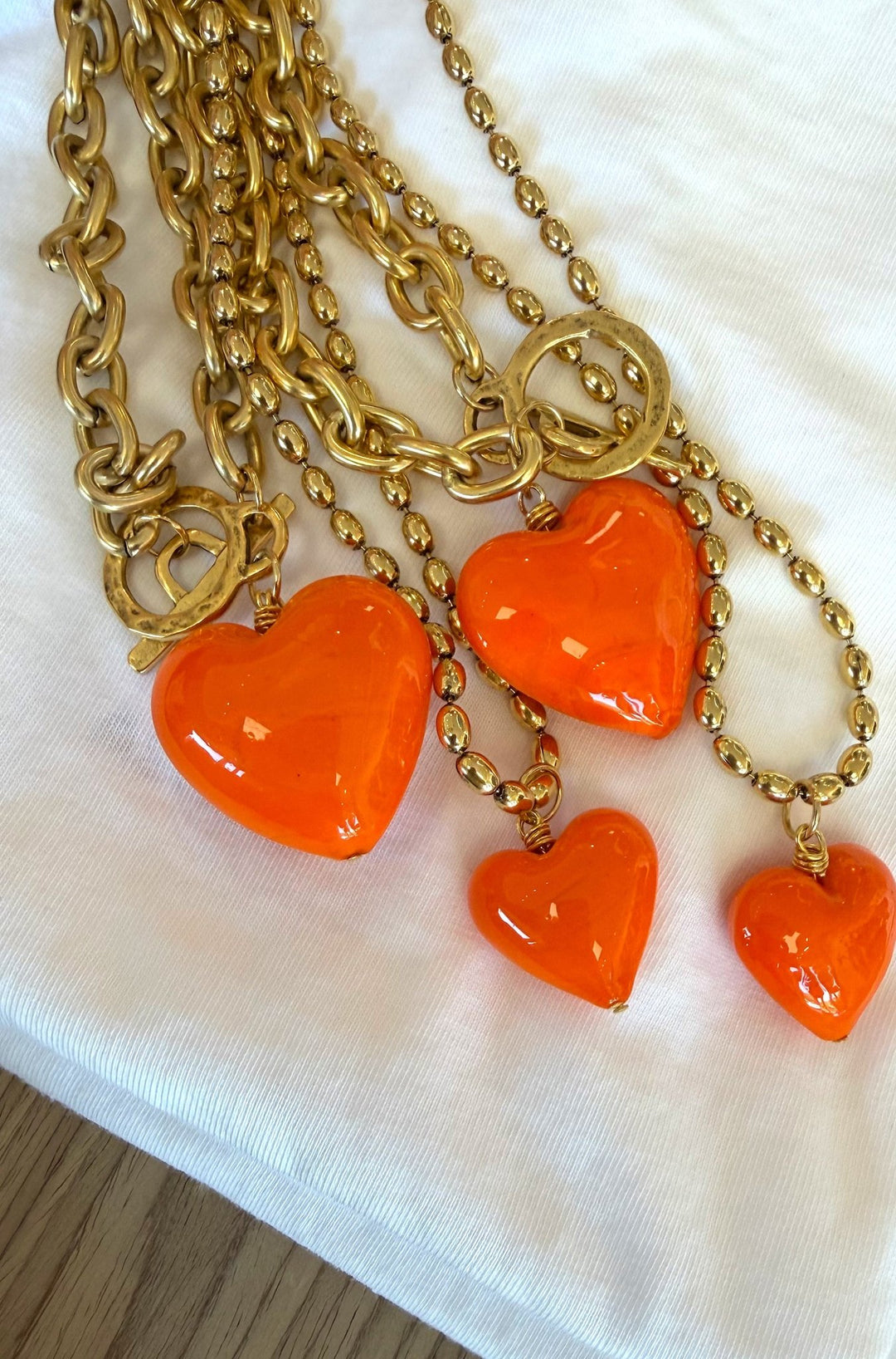 Amore Murano Glass Heart Necklace: Orange - obligato