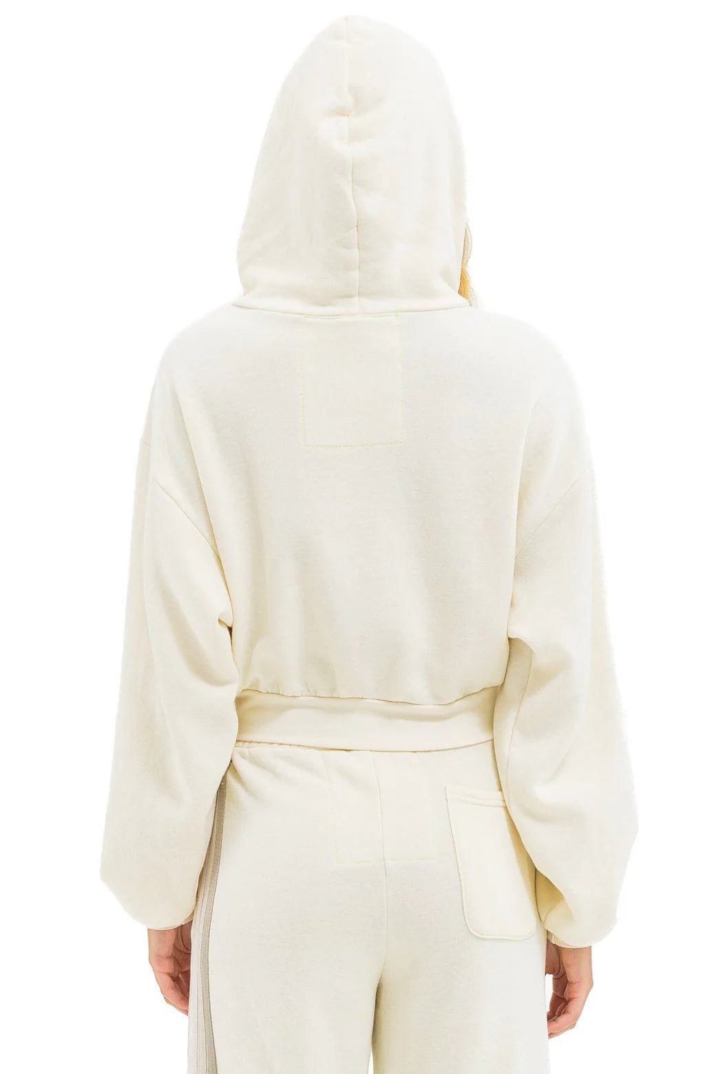 AN 5 Stripe Cropped Zip Hoodie Relaxed in Vintage White/White Grey - obligato