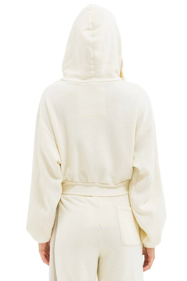 AN 5 Stripe Cropped Zip Hoodie Relaxed in Vintage White/White Grey - obligato