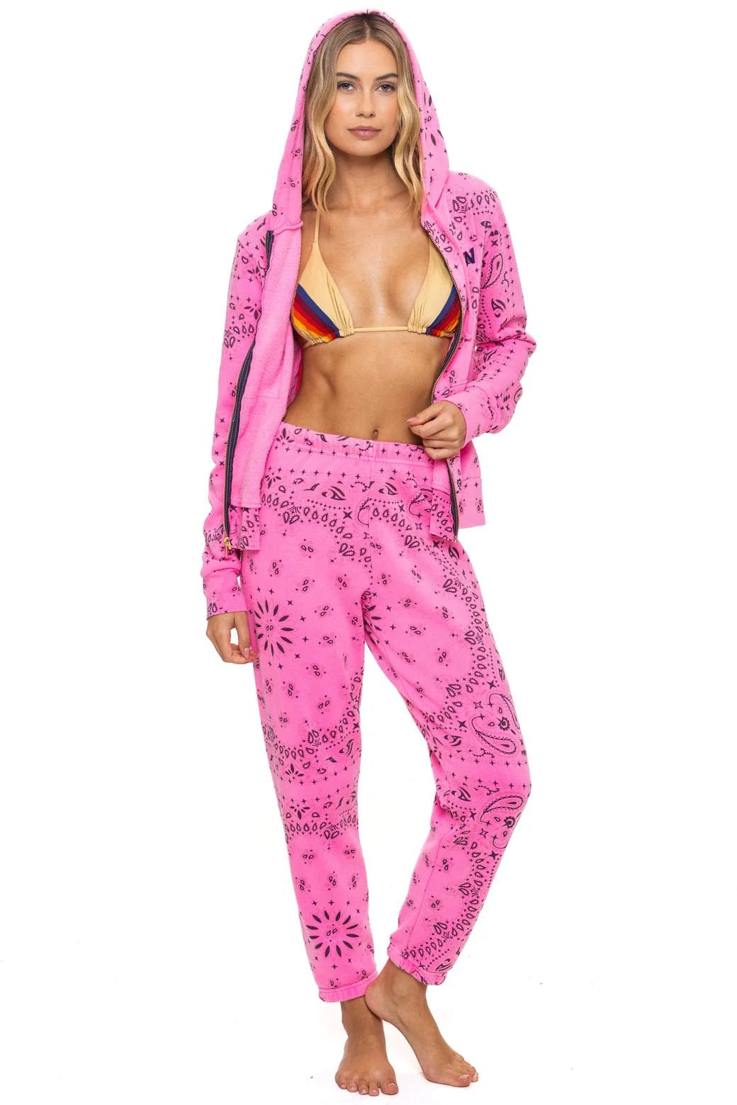 AN Bandana Zip Hoodie in Neon Pink - obligato