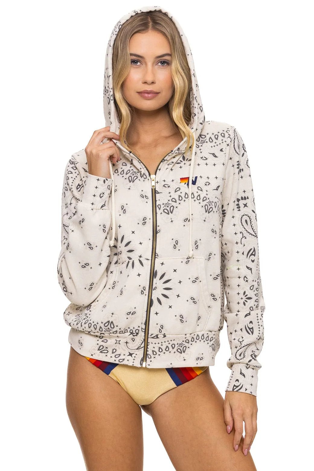 AN Bandana Zip Hoodie in Vintage White - obligato