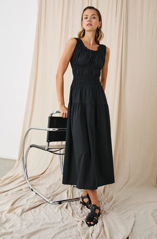 Anastasia Shirred Dress in Black - obligato