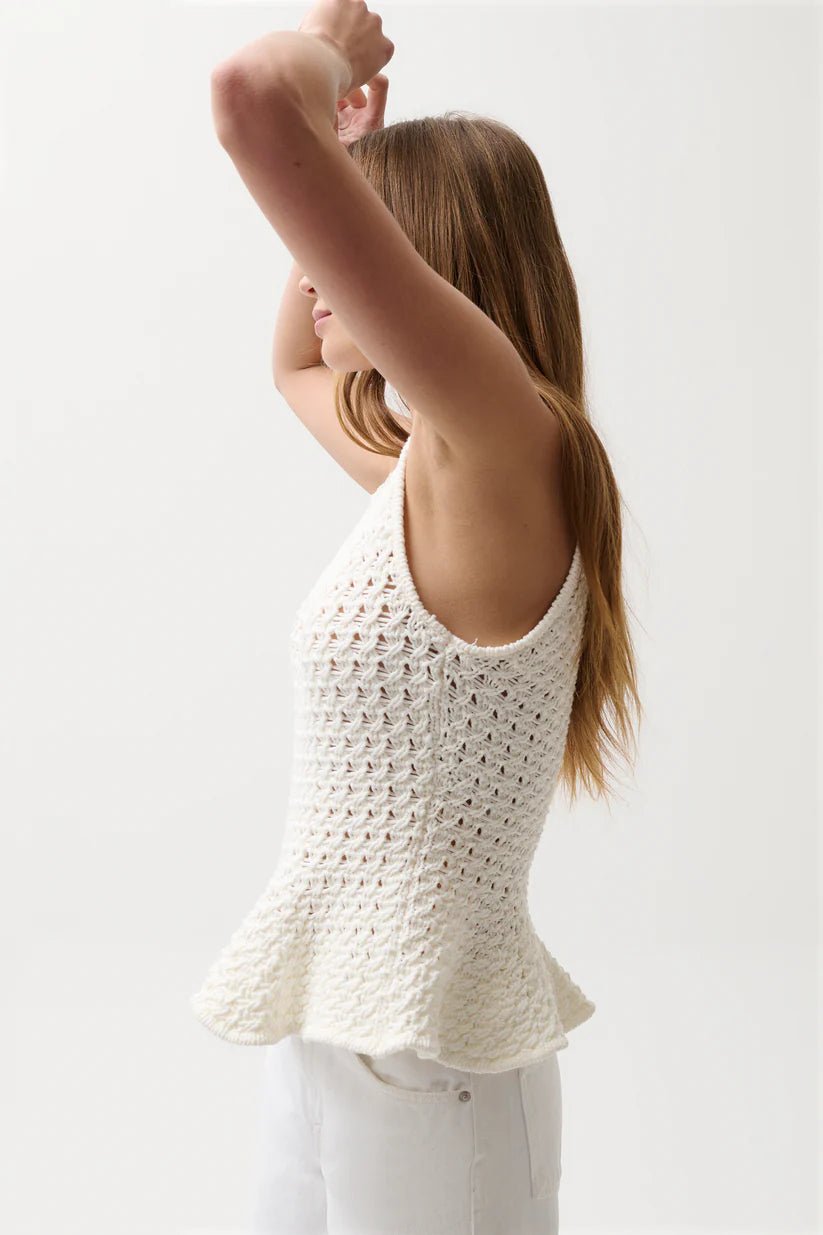 Anna Peplum Sweater - White - obligato