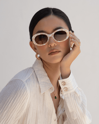 Aria Acetate Womens Oval Sunglasses : Light Pearl - obligato