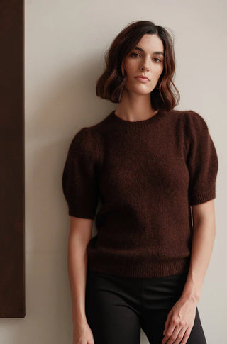 Aria Short Sleeve Pullover in Americano Brown - obligato