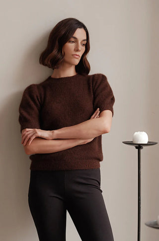 Aria Short Sleeve Pullover in Americano Brown - obligato