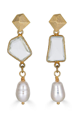 Asymmetrical Quartz and Pearl Earrings - obligato