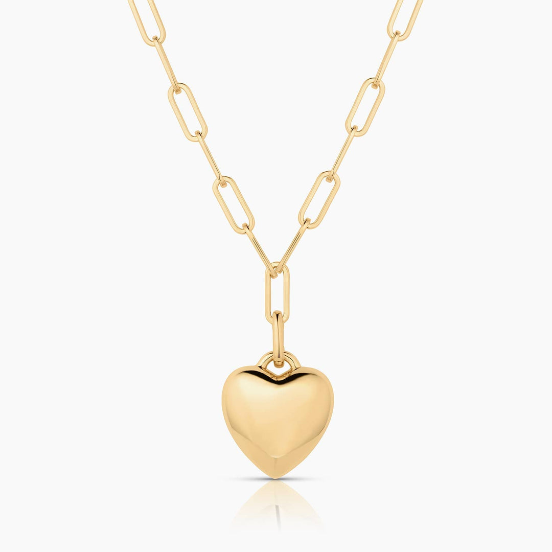 Aurelie Puffy Heart Link Necklace: 14k Gold Plated - obligato