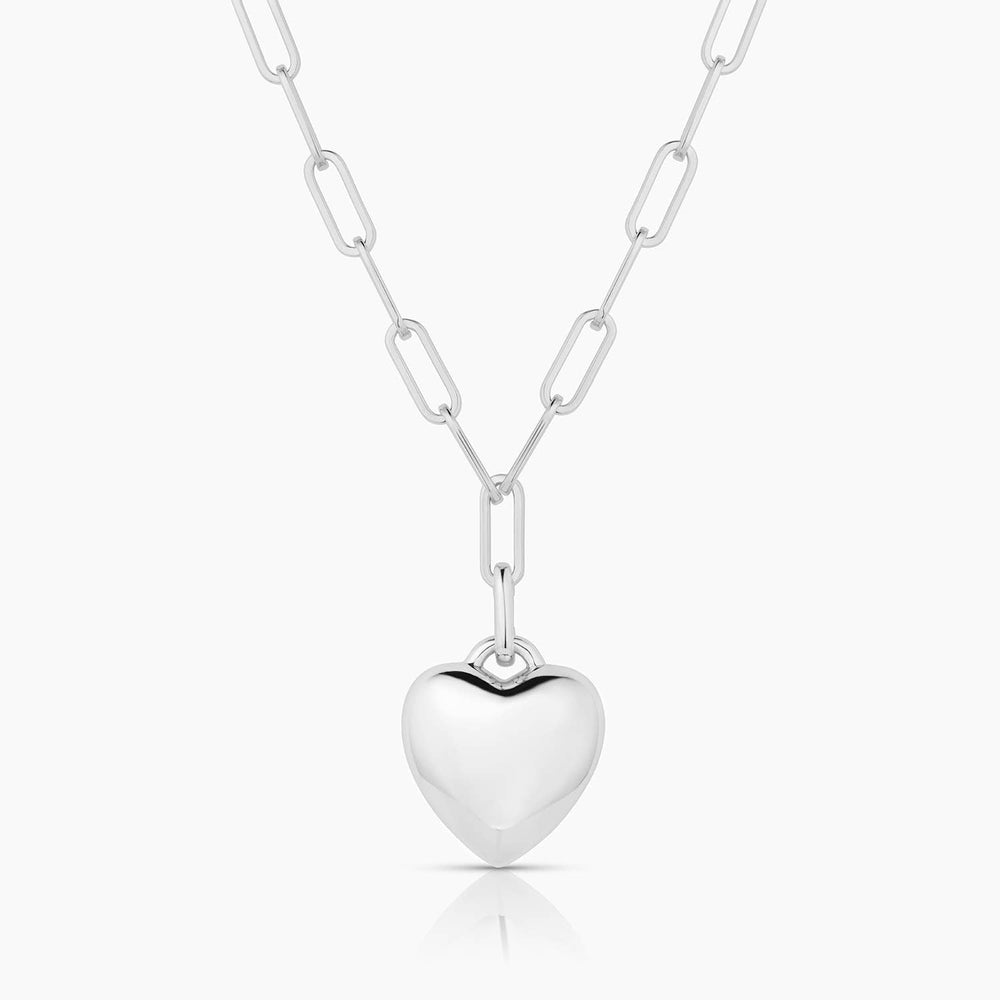 Aurelie Puffy Heart Link Necklace: 14k Gold Plated - obligato