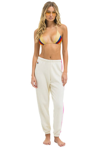 AV 5 Stripe Sweatpants in Vintage White/Neon - obligato