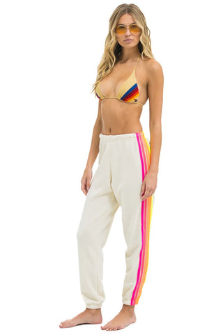 AV 5 Stripe Sweatpants in Vintage White/Neon - obligato