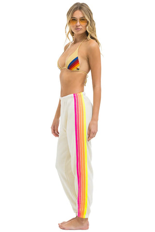 AV 5 Stripe Sweatpants in Vintage White/Neon - obligato