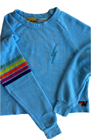 AV Cropped Crew Rugby Stitch in Sky Rainbow - obligato