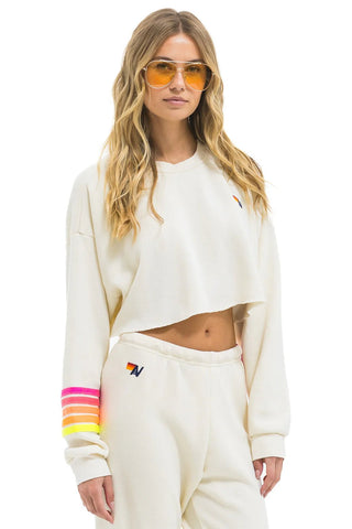 AV Cropped Crew Sweatshirt Vintage White/Neon - obligato