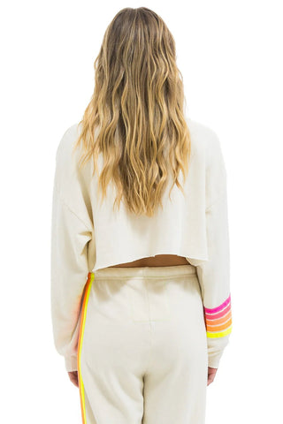 AV Cropped Crew Sweatshirt Vintage White/Neon - obligato