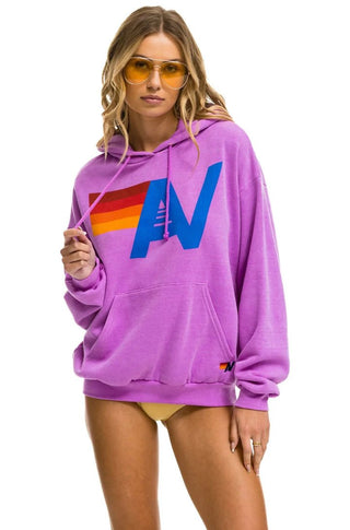 AV Logo Pullover Relaxed Hoodie in Neon Purple - obligato