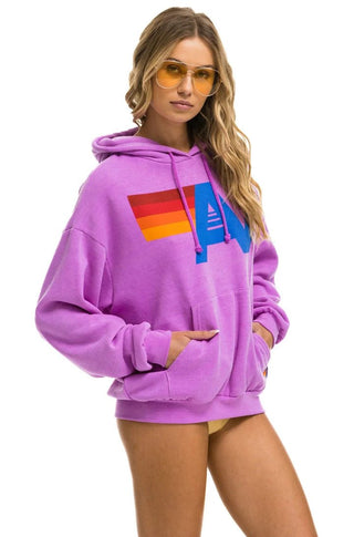 AV Logo Pullover Relaxed Hoodie in Neon Purple - obligato