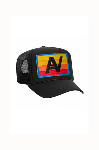 Aviator Nation Logo Rainbow Trucker Hat in Black - obligato