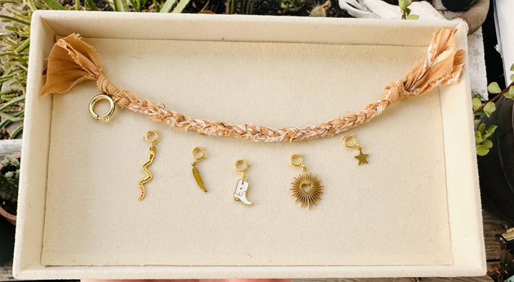 Charm Bar Bandana Bracelets: Terracotta Hues / Gold