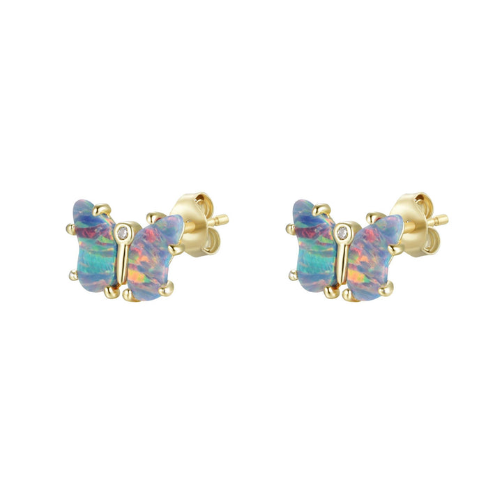 Opal Butterfly Stud Earrings: Tangerine Opal / Gold