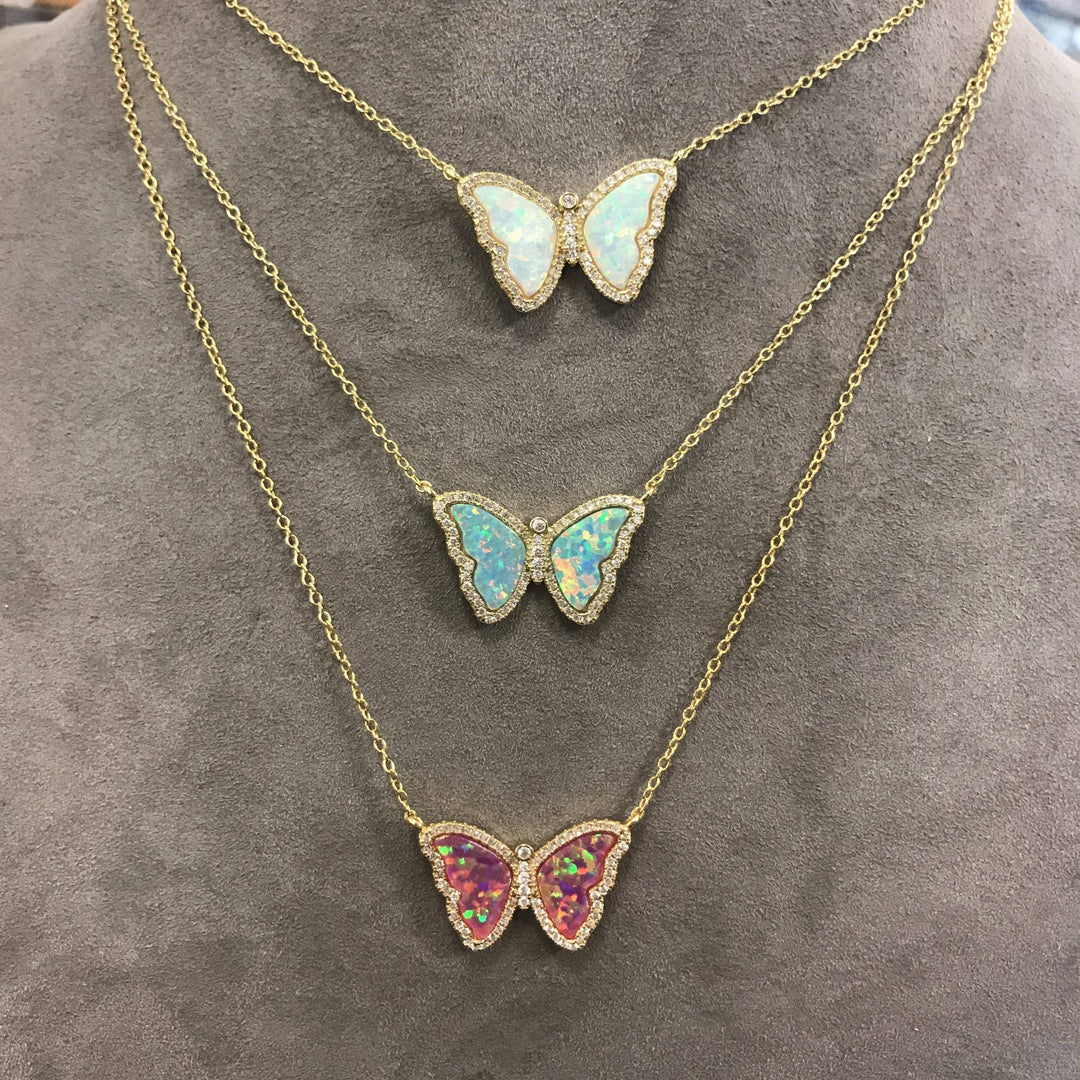 Opal Butterfly Necklace With Crystals: Tangerine Opal / Gold