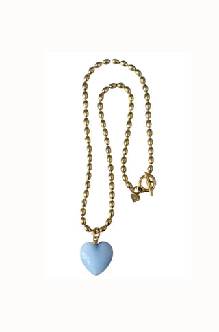 Bacio Mini Glass Heart Necklace in Bella Blue - obligato