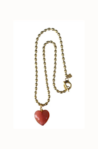 Bacio Mini Glass Heart Necklace in Peach Pink - obligato