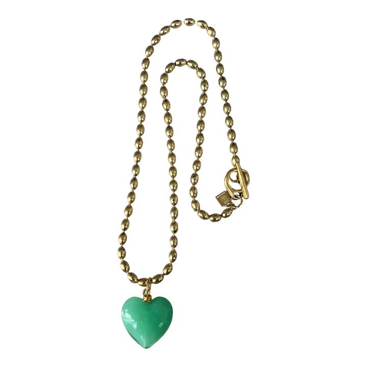 Bacio Mini Glass Heart Necklace in Seafoam Green - obligato