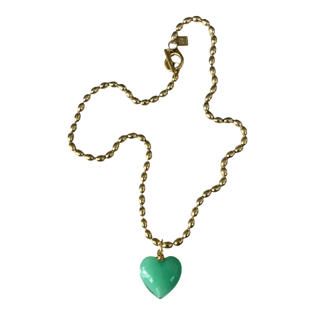 Bacio Mini Glass Heart Necklace in Seafoam Green - obligato