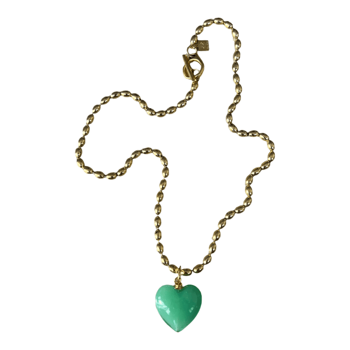 Bacio Mini Glass Heart Necklace in Seafoam Green - obligato