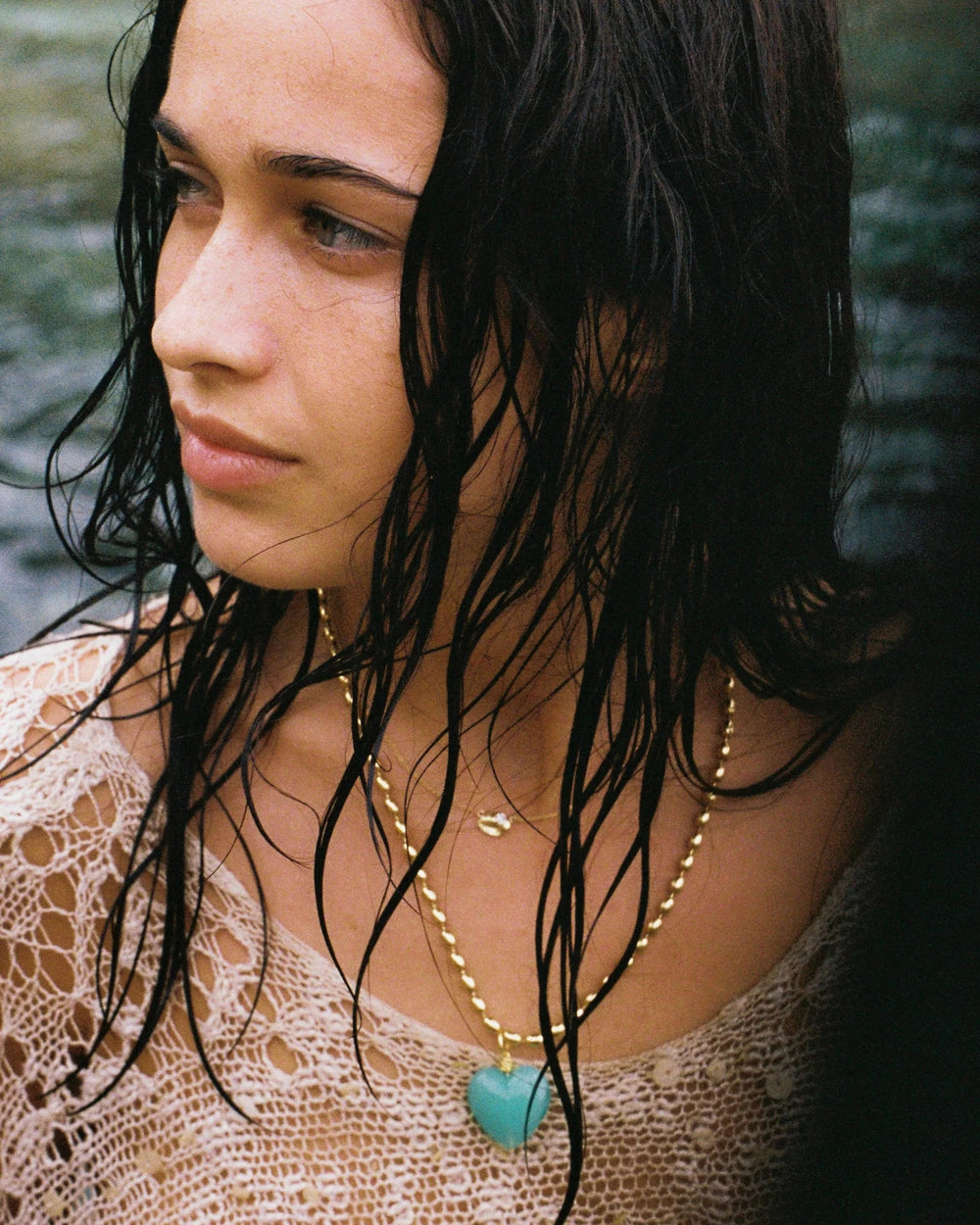 Bacio Mini Glass Heart Necklace in Seafoam Green - obligato