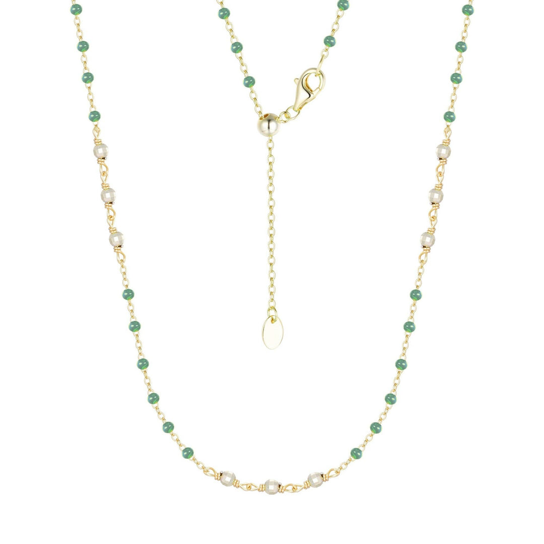Enamel Beaded Chain Necklace With Sparkle Beads: White / Gold